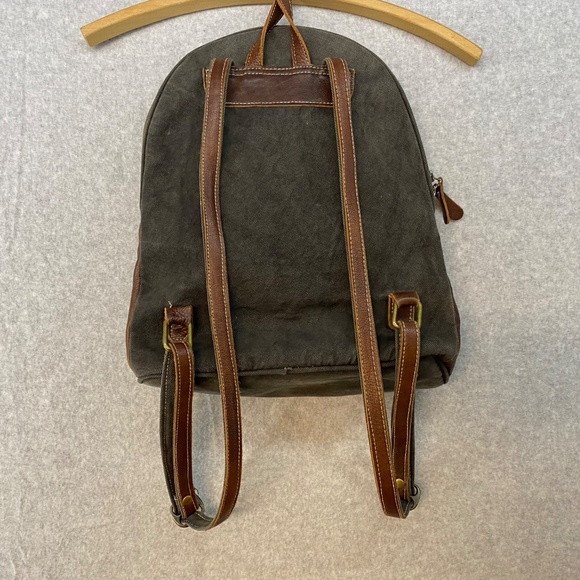 Myra Hair On Hide Backpack Leather Canvas Multifabric Adjustable Straps - Picture 9 of 16